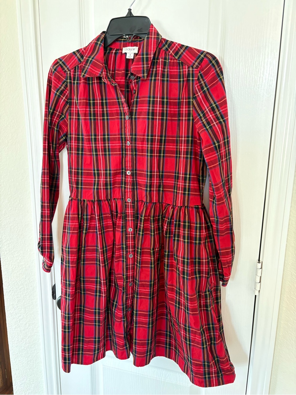 J. Crew Red and Green Plaid Button-Front Girls' Dress